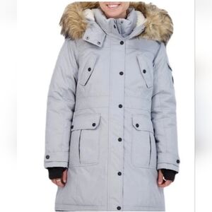 Madden Girl Faux-Fur Hood Gray Parka Coat Size Medium Size Large